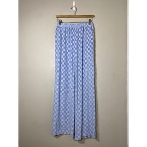 Bailey Rose Checkerboard Plush Wide Leg Lounge Pants Womens M Periwinkle Blue